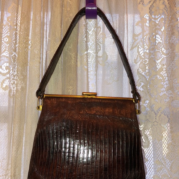 GENUINE! VINTAGE LIZARD? LEATHER HANDBAG - Picture 5 of 16